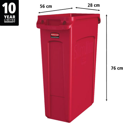 Basurero plástico rectangular 23gal con ventilación rojo