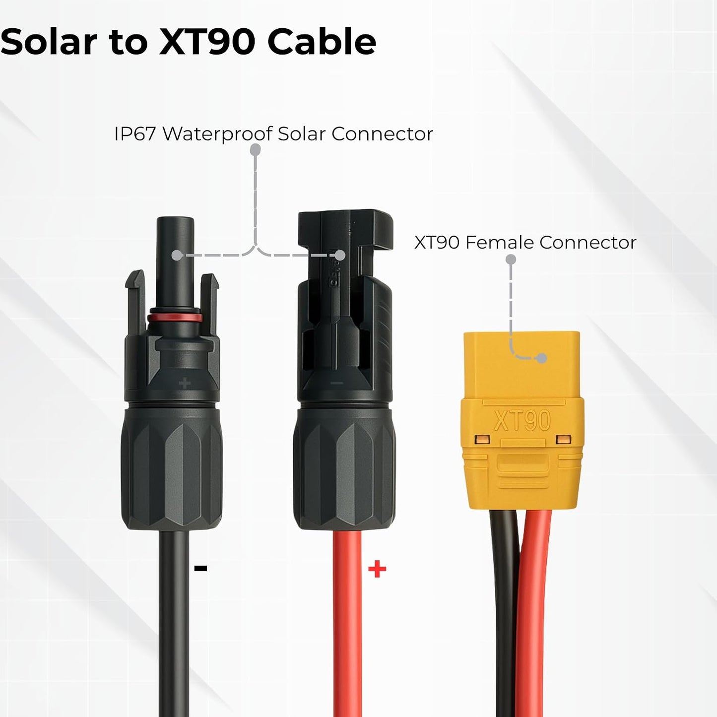 Cable solar XT90 hembra 25ft 10AWG para generador portátil