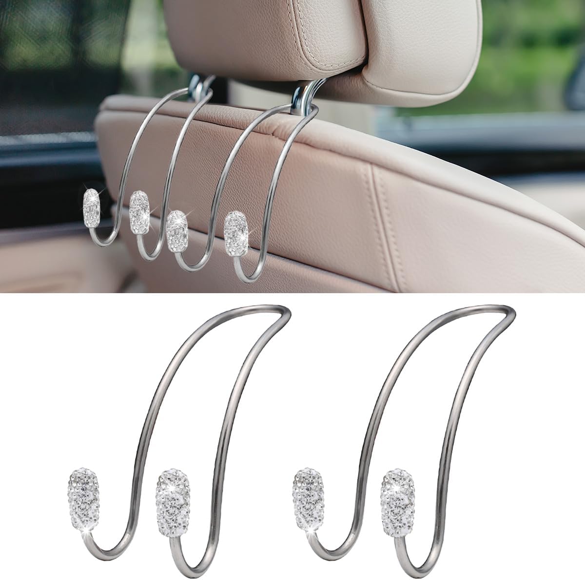 2 Ganchos Acero Inox para Reposacabezas Automóvil