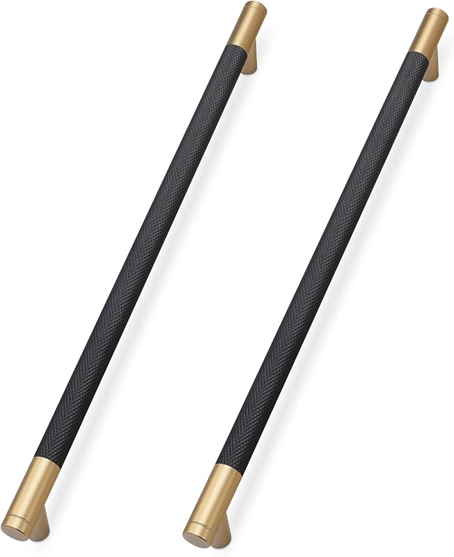 10 Tiradores Gabinete Negro Mate y Bronce Champán 10"