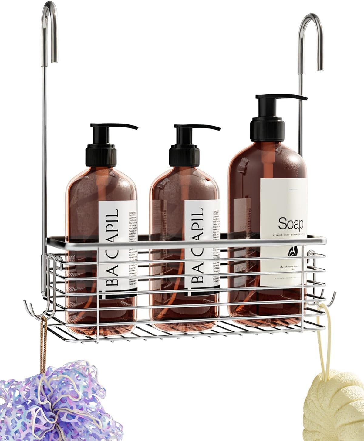 Organiz. baño acero inox con ganchos giratorios