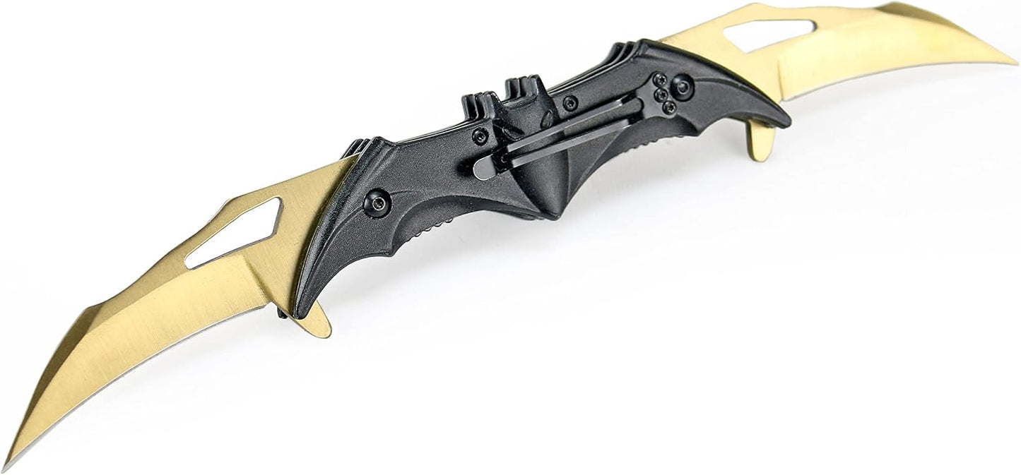 Cuchillo BAT negro plegable 2 hojas dorada