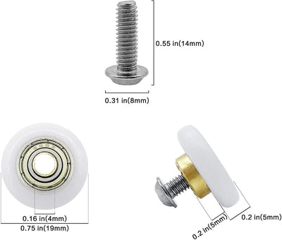 4 Rodillos puerta ducha correderas 0.748x0.197pulg