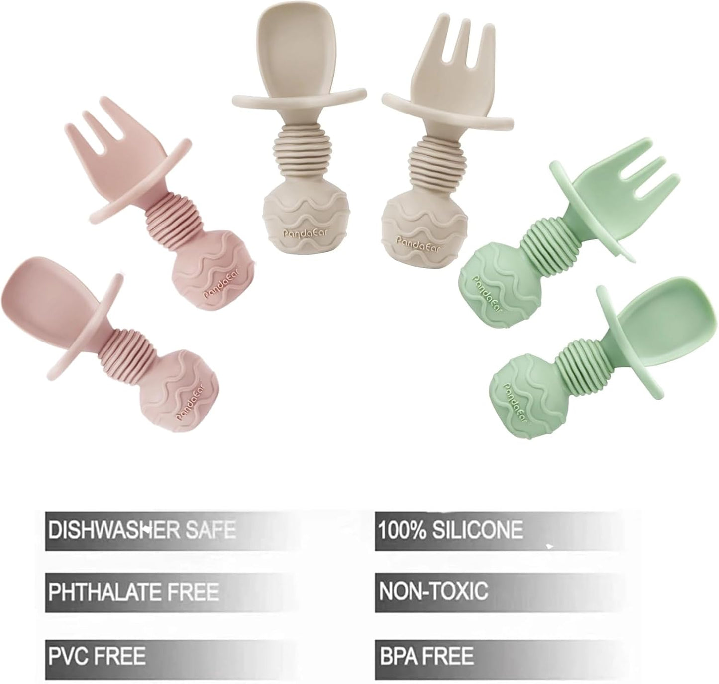 Set 6 cucharas y tenedor silicona antiahogo bebé 3 meses