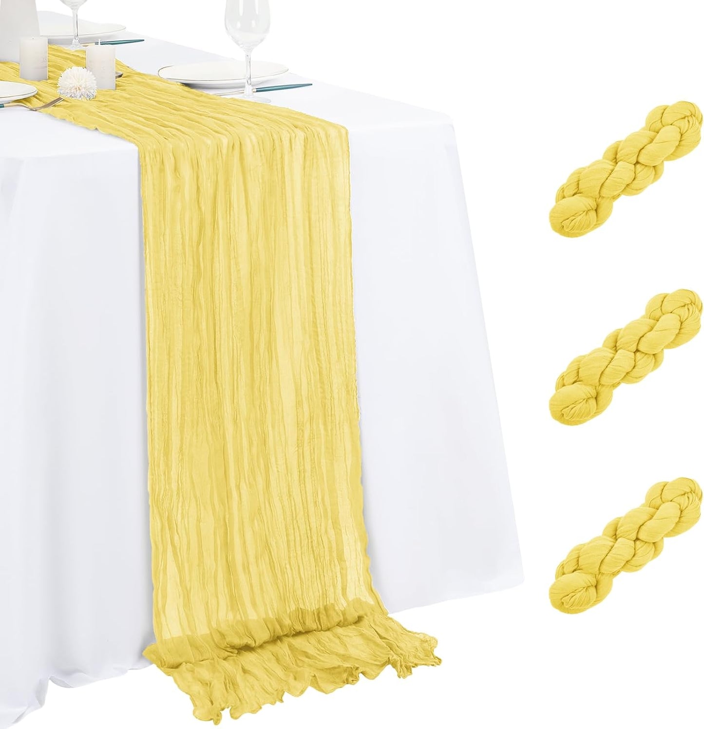 Paquete de 3 caminos de mesa amarillo claro gasa bohemio para bodas y fiestas