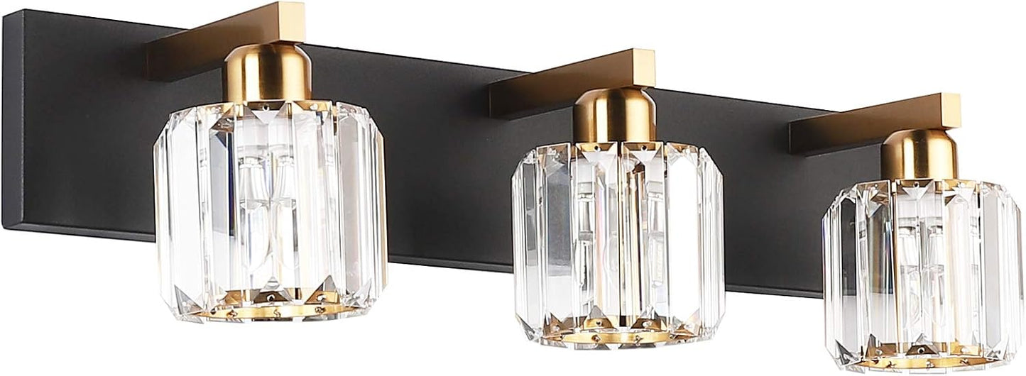 Lámpara tocador cristal negro 3 luces baño moderna