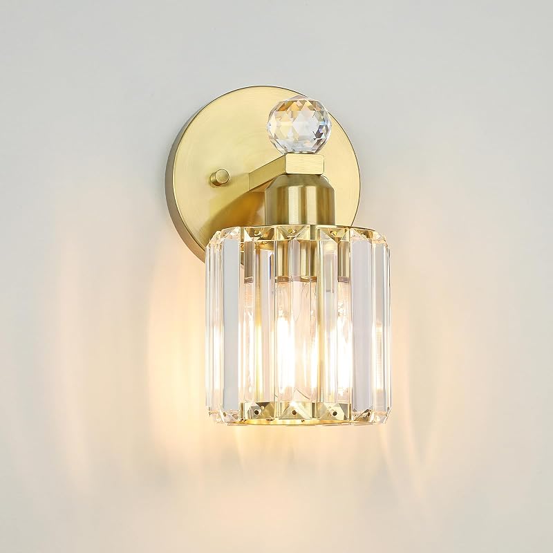 Lámpara baño dorada 1 luz pantalla cristal transparente