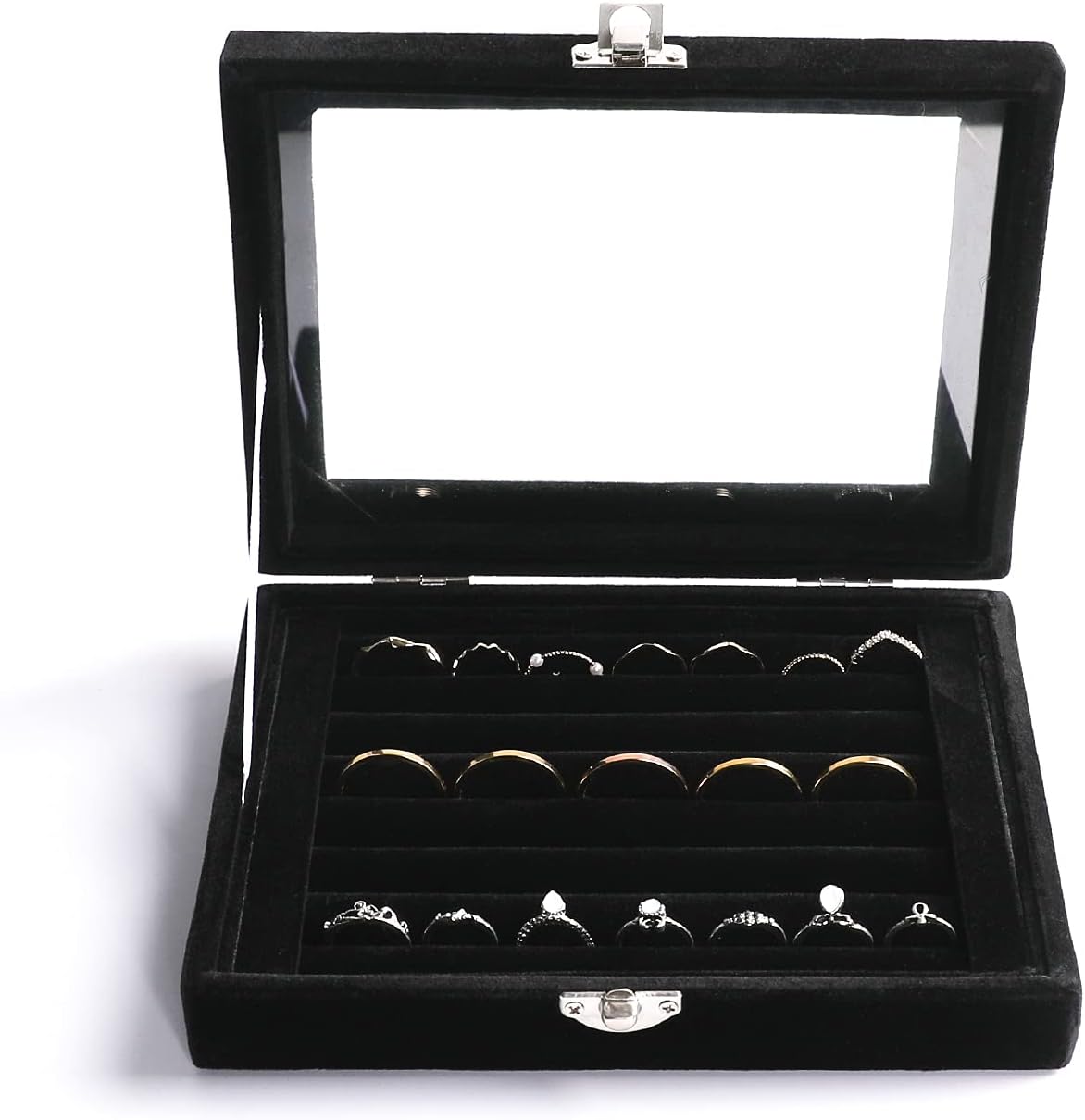Bandeja terciopelo anillos 7 ranuras con tapa