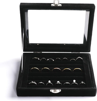 Bandeja terciopelo anillos 7 ranuras con tapa