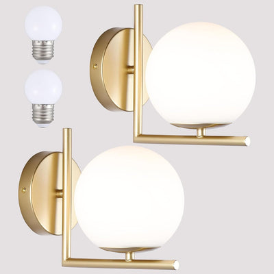 Lámpara pared Mid Century set 2 globo vidrio blanco