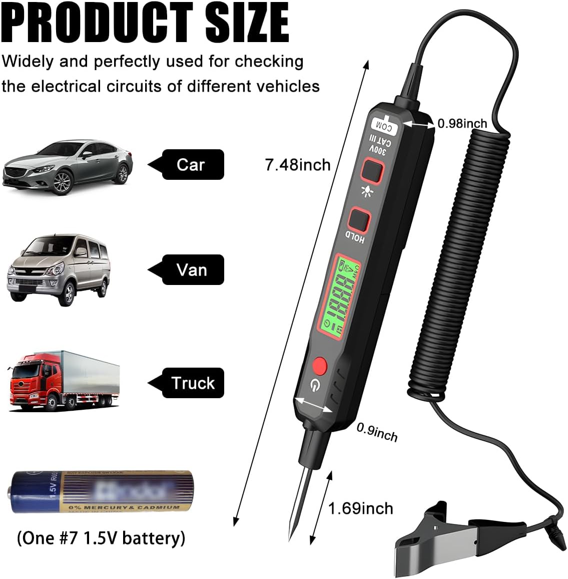 Probador circuito automotriz 0.8-100V con sonda y bolígrafo