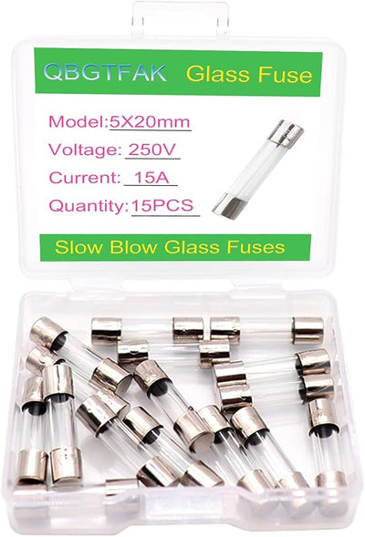 15 Pzas Fusible T15AL250V 15A 250V Vidrio Soplado Lento