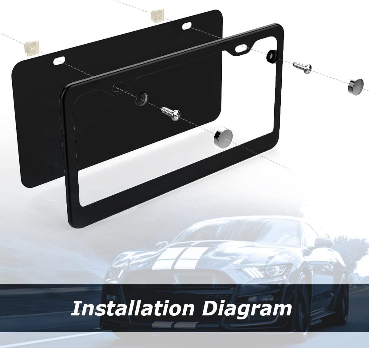 Set 2 Marcos Matrícula Negro Soporte Placa Coche Aluminio