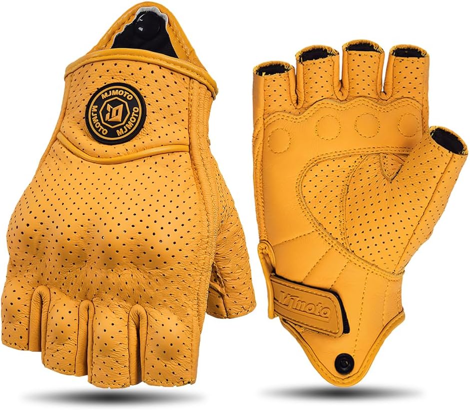 Guantes motocicleta cuero sin dedos verano hombre