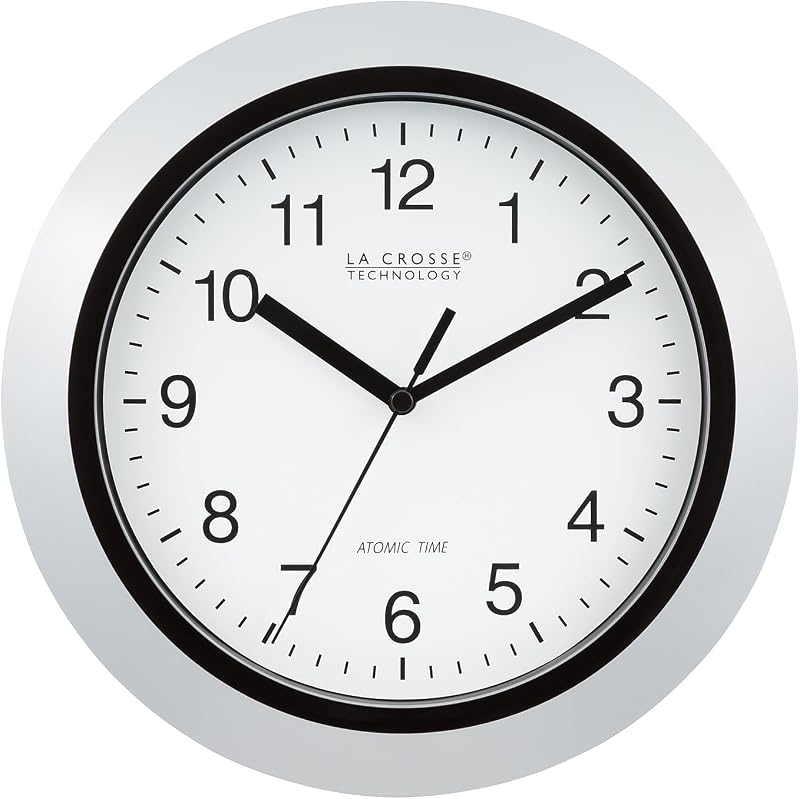 Reloj pared analógico atómico 10pulg color plata