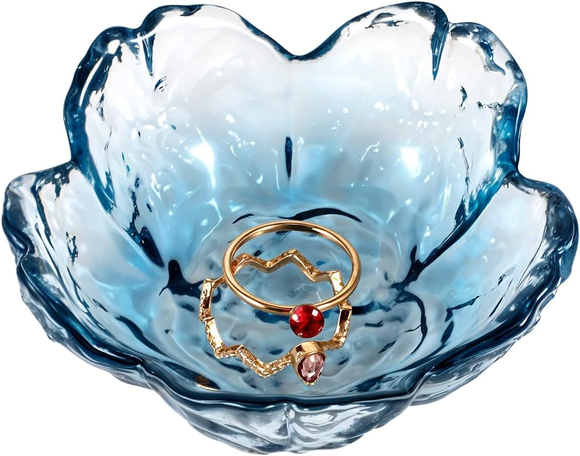 Bandeja cristal azul con flores para anillos y decoración