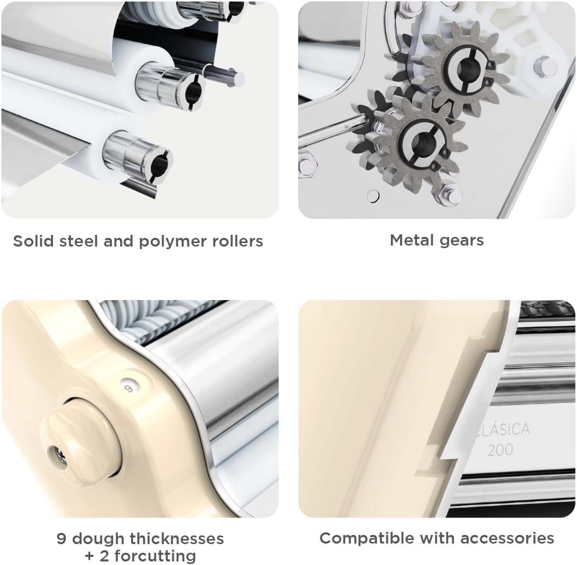 Máquina pasta acero inox 7.9pulg 9 posiciones grosor