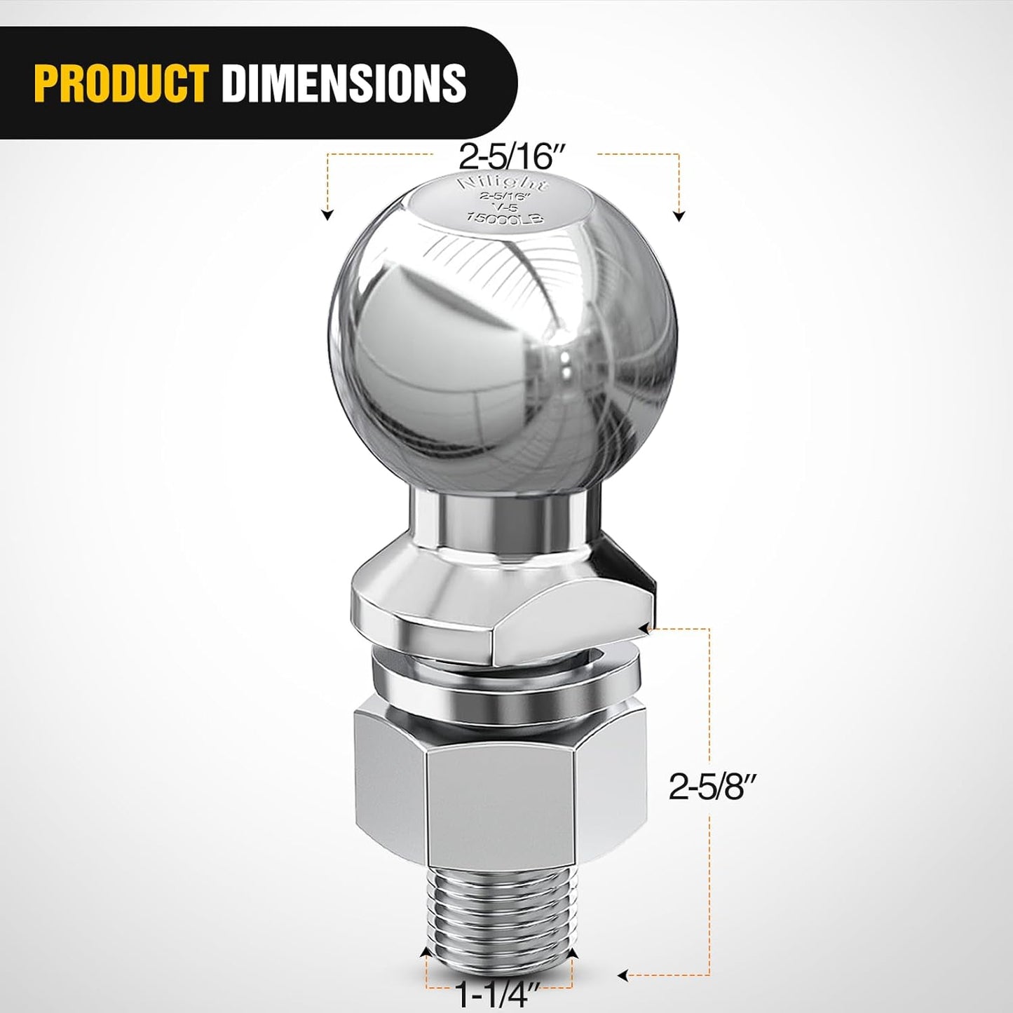 Bola enganche remolque cromada 2-5/16" ajuste universal gris