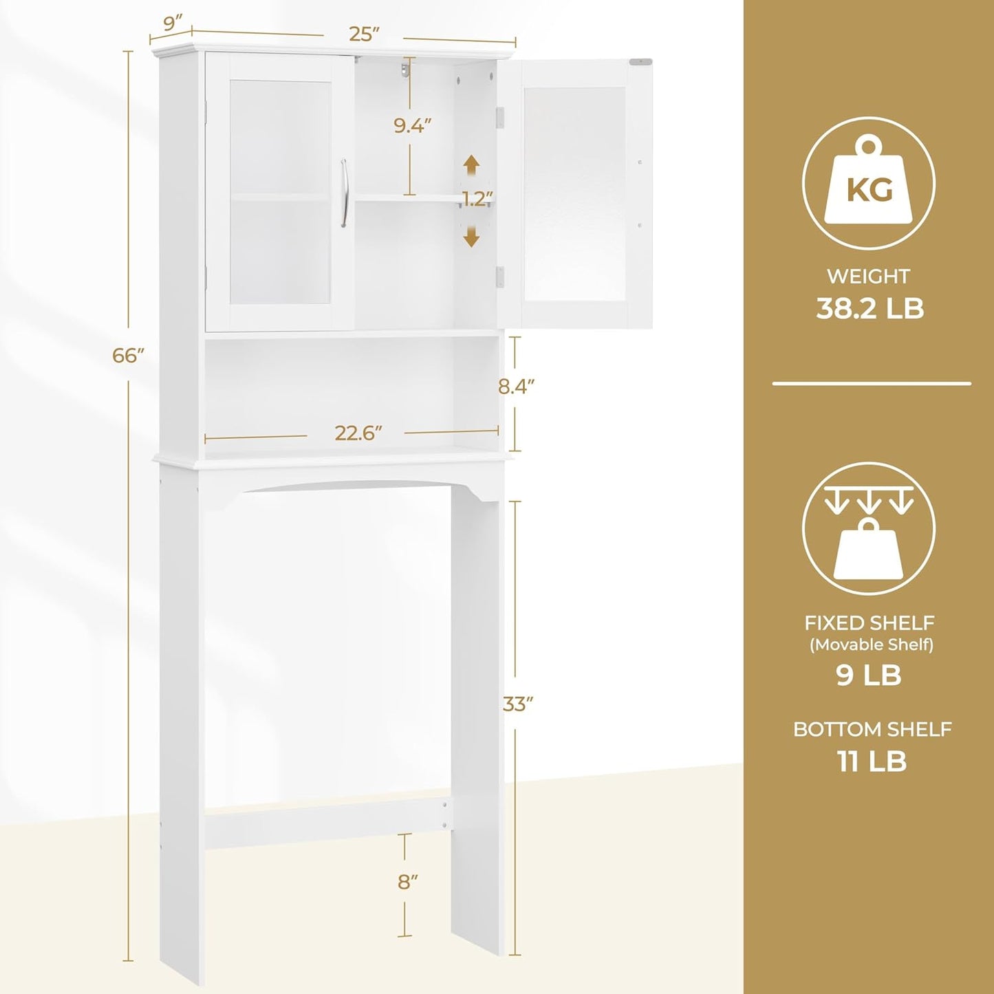 Armario inodoro puertas vidrio templado 66"