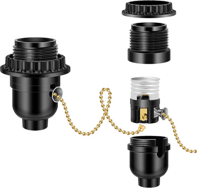 Enchufe luz E26 con interruptor cadena tracción negro