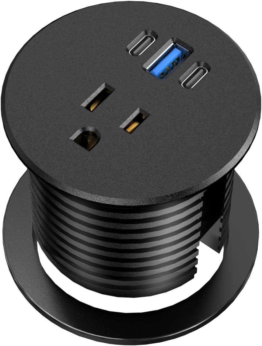Toma corriente escritorio 2.5pulg USB-C 20W negro 10ft