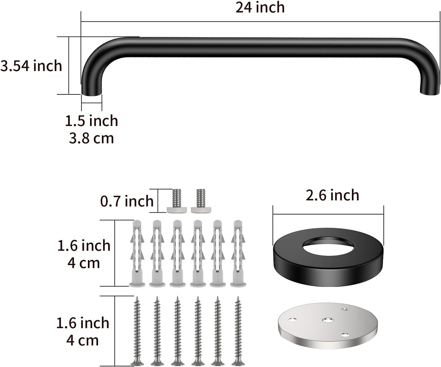2 Barras Regadera 24pulg Negro Mate Acero Inox Soporte