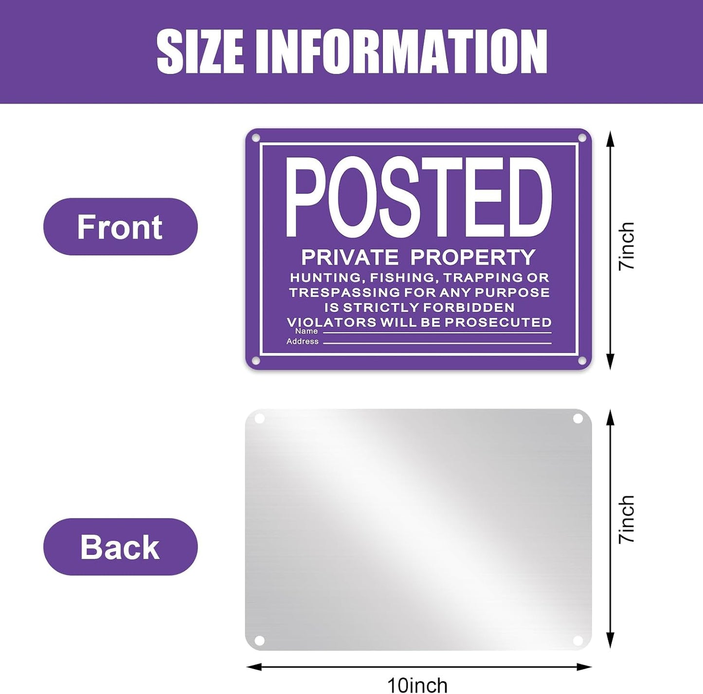 40 Carteles Aluminio Reflectante 7x10pulg Morado