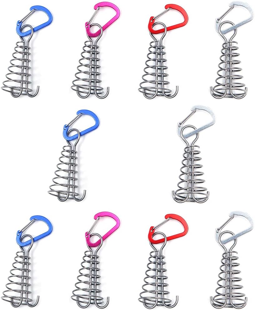 10 Clavijas Anclaje Terraza con Mosquetones D para Acampar