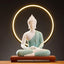 Estatua Buda verde y lámpara LED circular decoración hogar