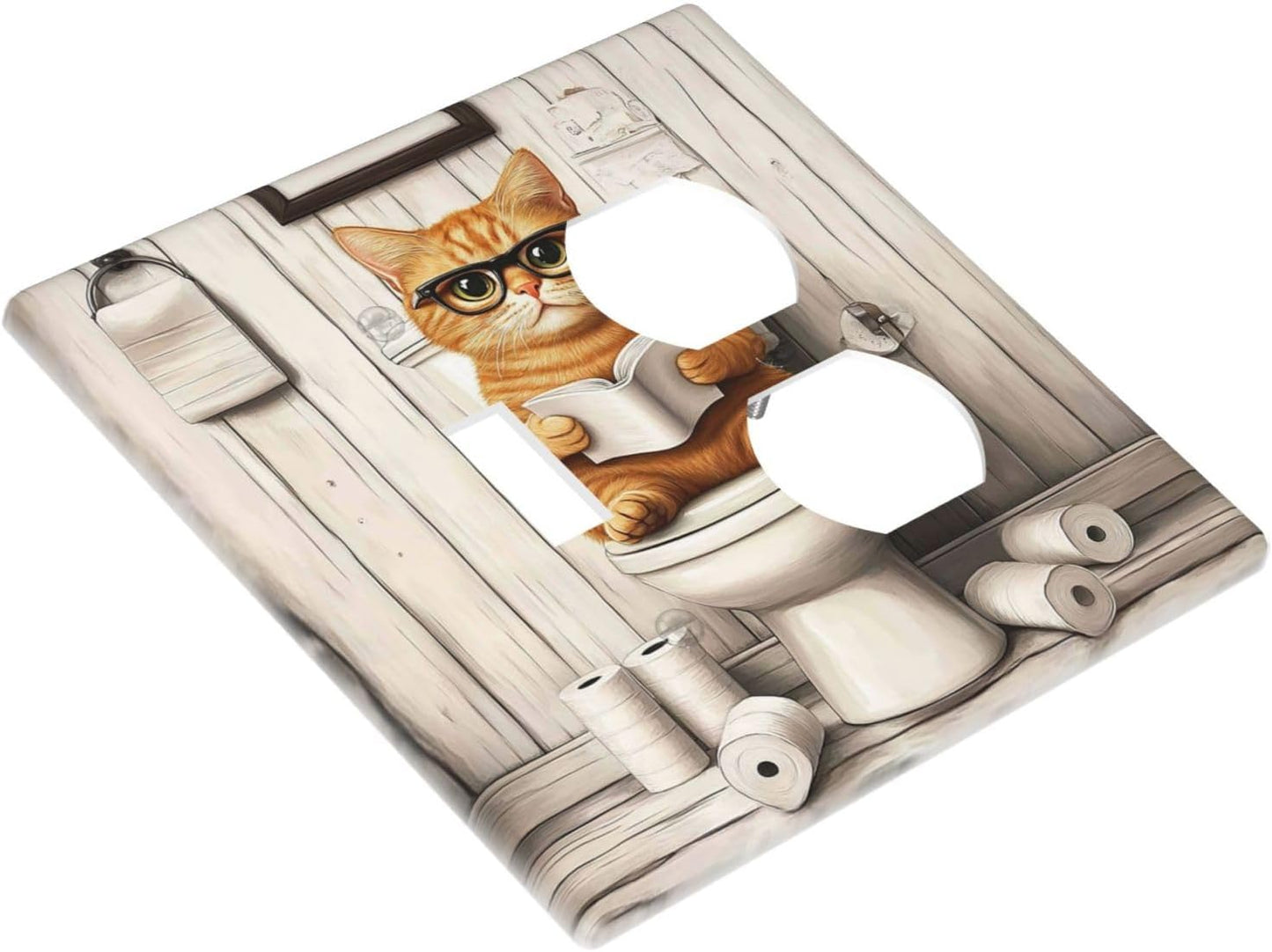 Placa interruptor dúplex gato naranja madera decorativa