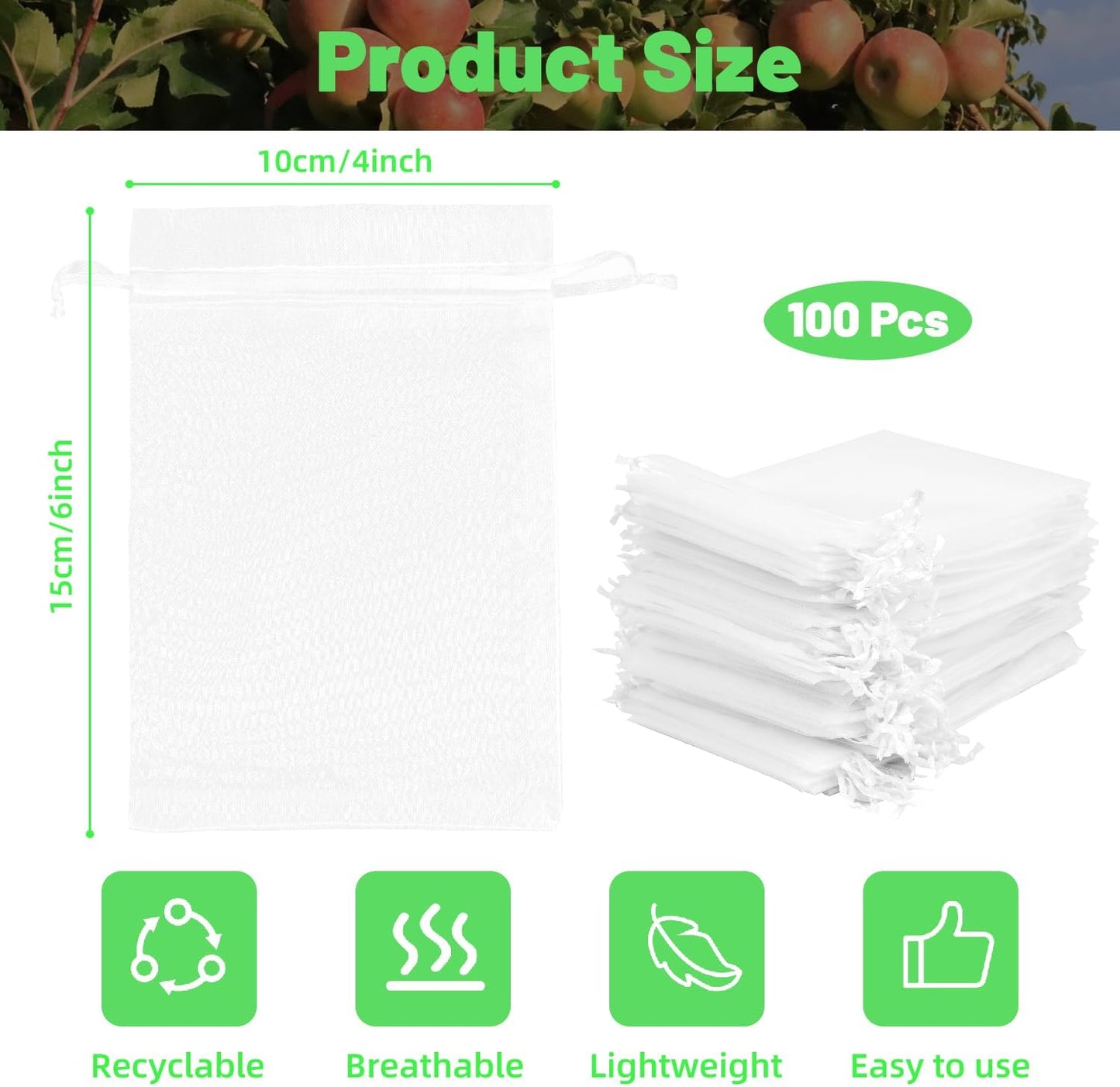 100 Bolsas Malla Reutilizables 4x6pulg para Frutas y Verduras