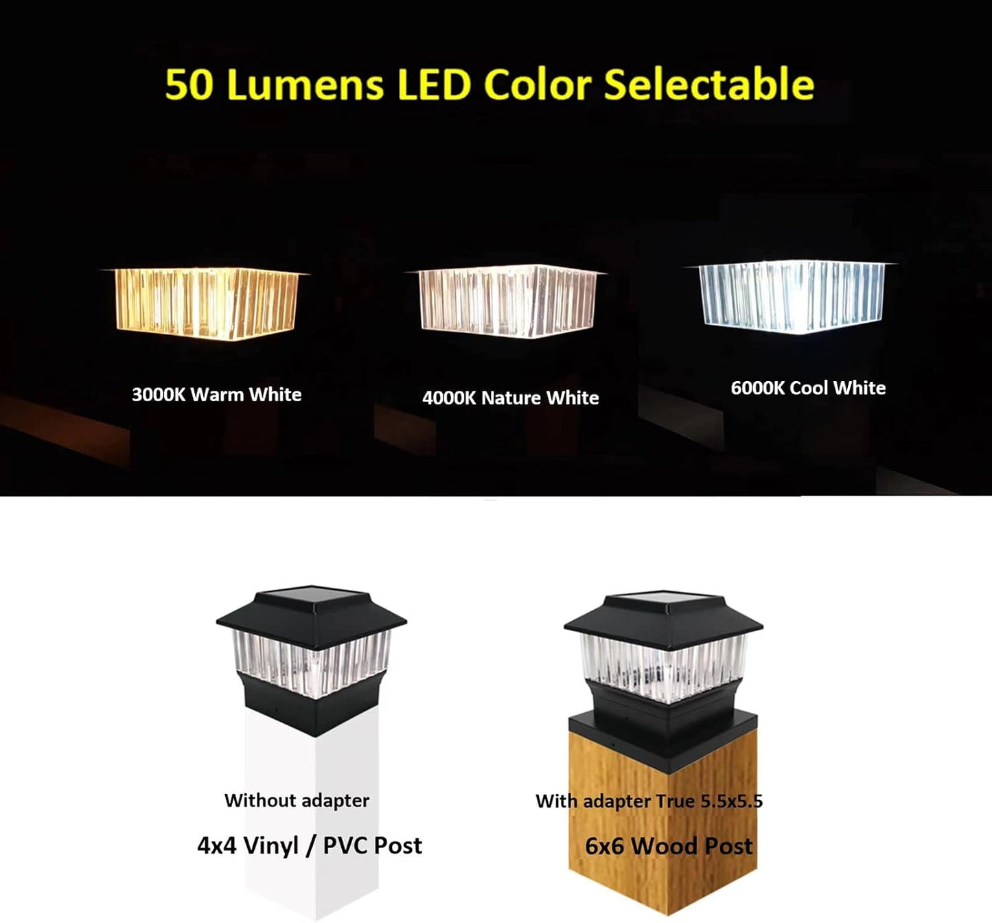 Luz solar exterior LED 3 colores 4x4 y 5.5x5.5"