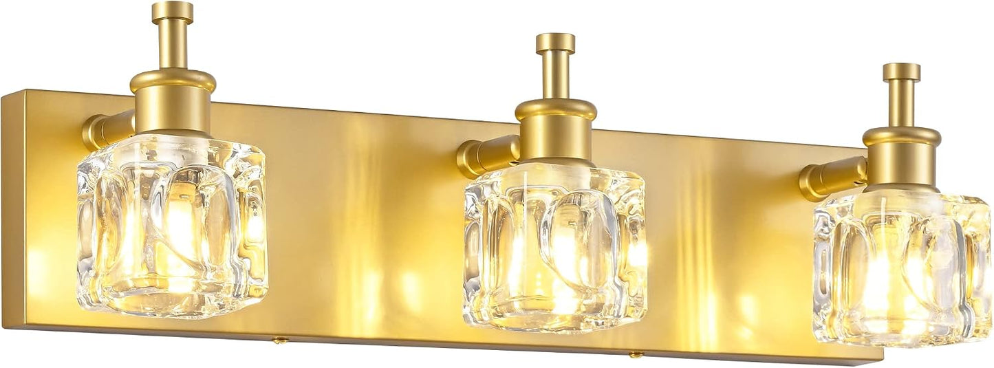Luces de tocador de baño modernas de cristal dorado 3 luces