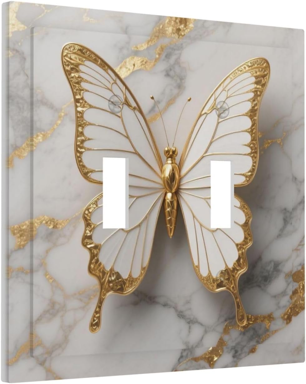 Placa interruptor decorativa mariposa mármol dorado doble toggle