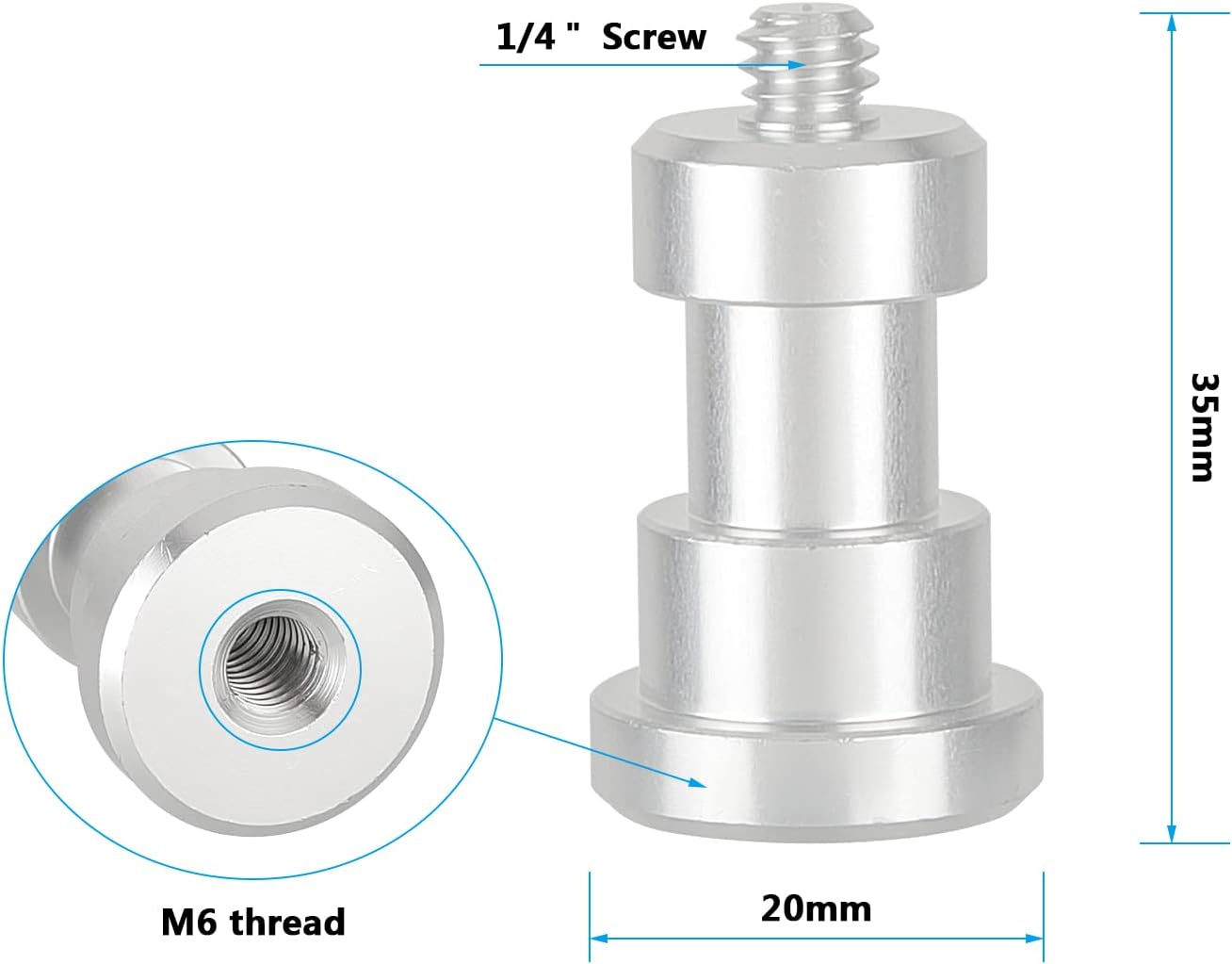 Adaptador rosca M6 1/4-20 para soporte pared 2 pzas