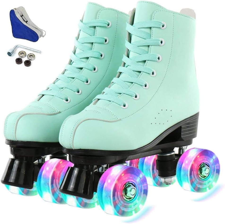 Patines cuero PU tipo botín doble fila para mujer y hombre