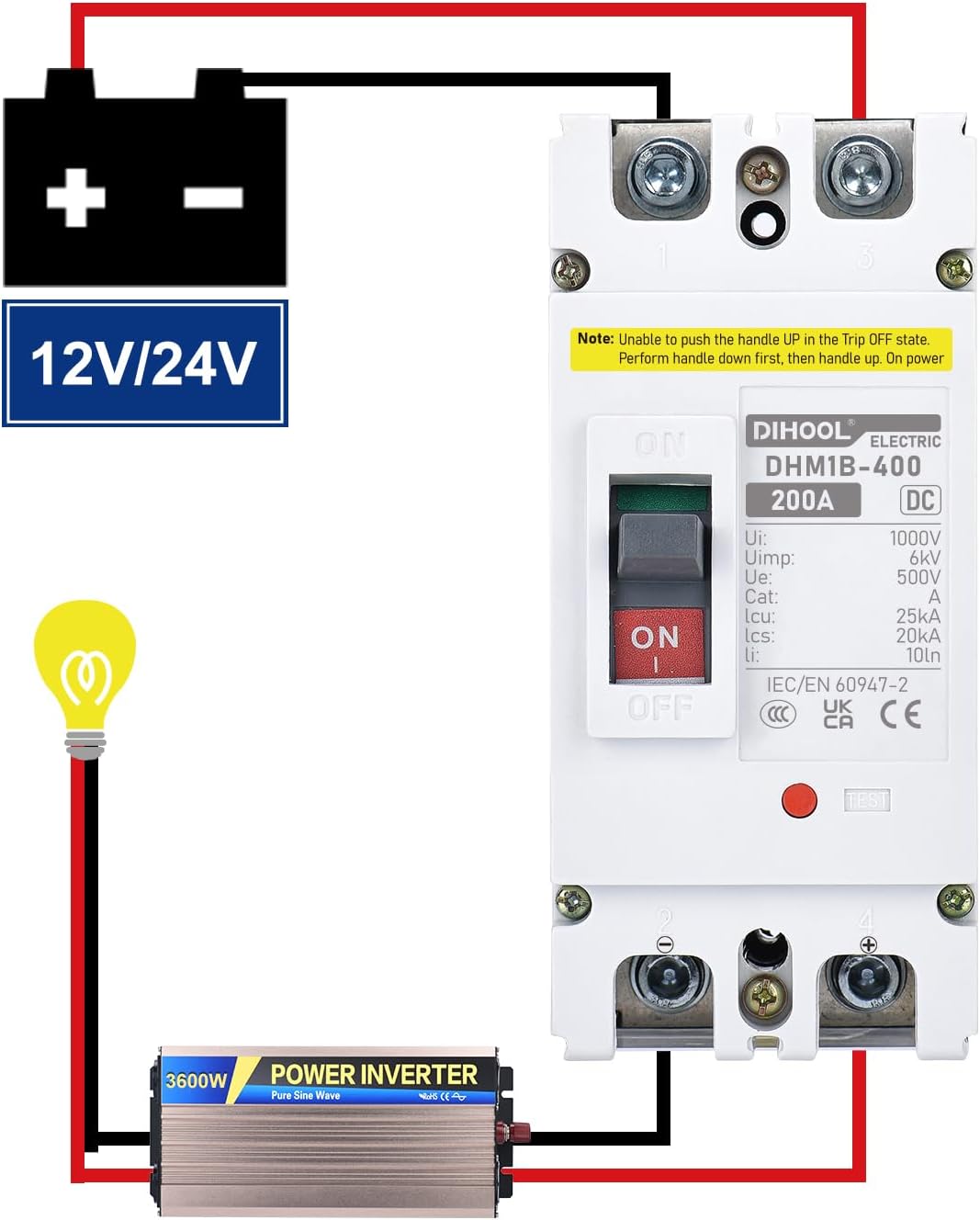 Interruptor 200A CC 500V para batería solar y UPS