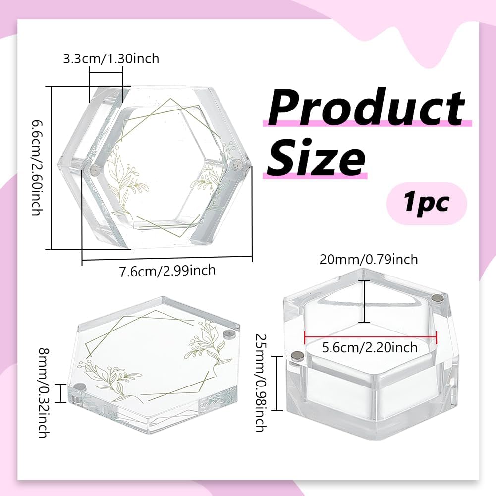 Caja cristal hexagonal para anillos boda 2.9x2.6x1.3"