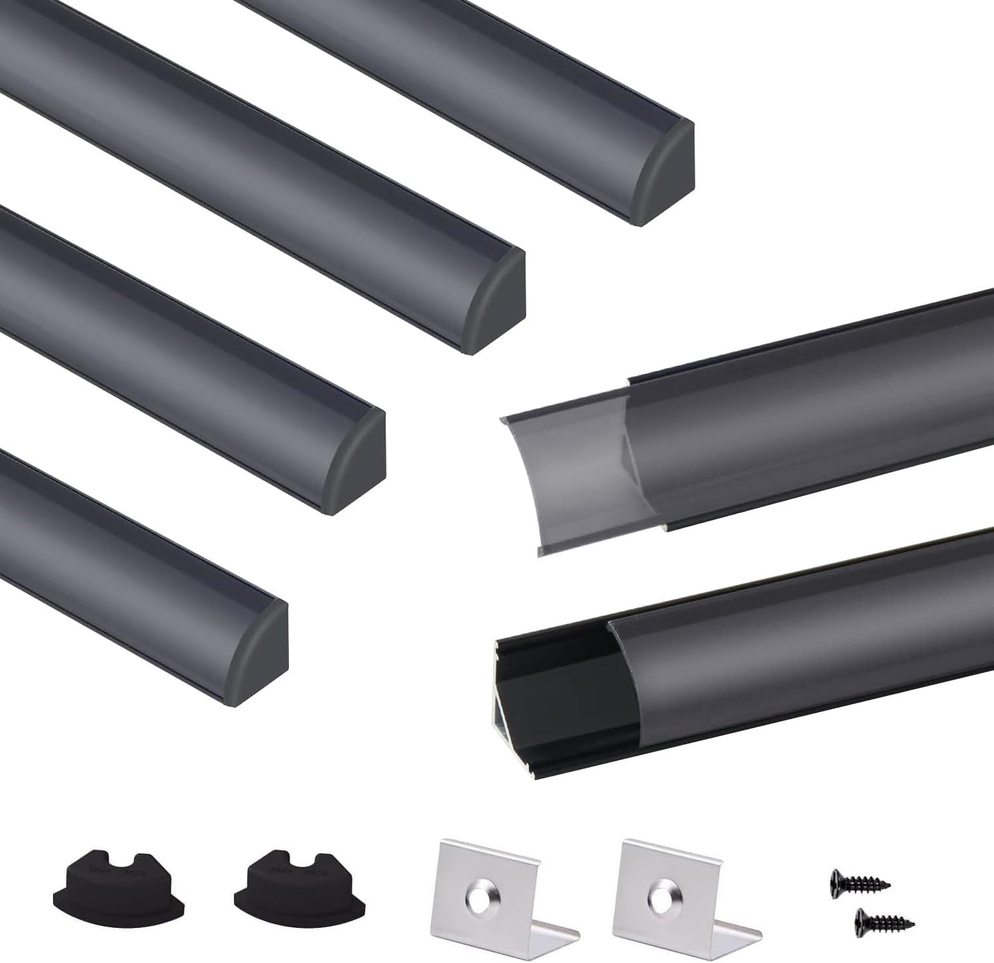Perfil aluminio LED forma V con cubierta negra 6 pzas