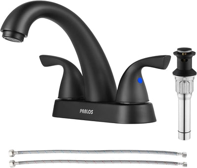 Grifo lavabo 2 asas baño con drenaje y mangueras negro mate