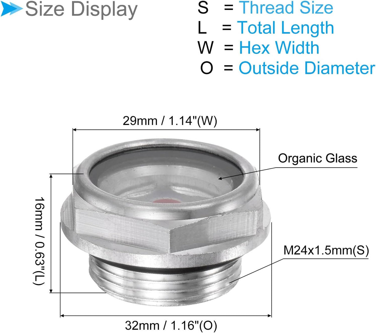 Vista aceite compresor aire rosca M24x1.0 cabeza aluminio