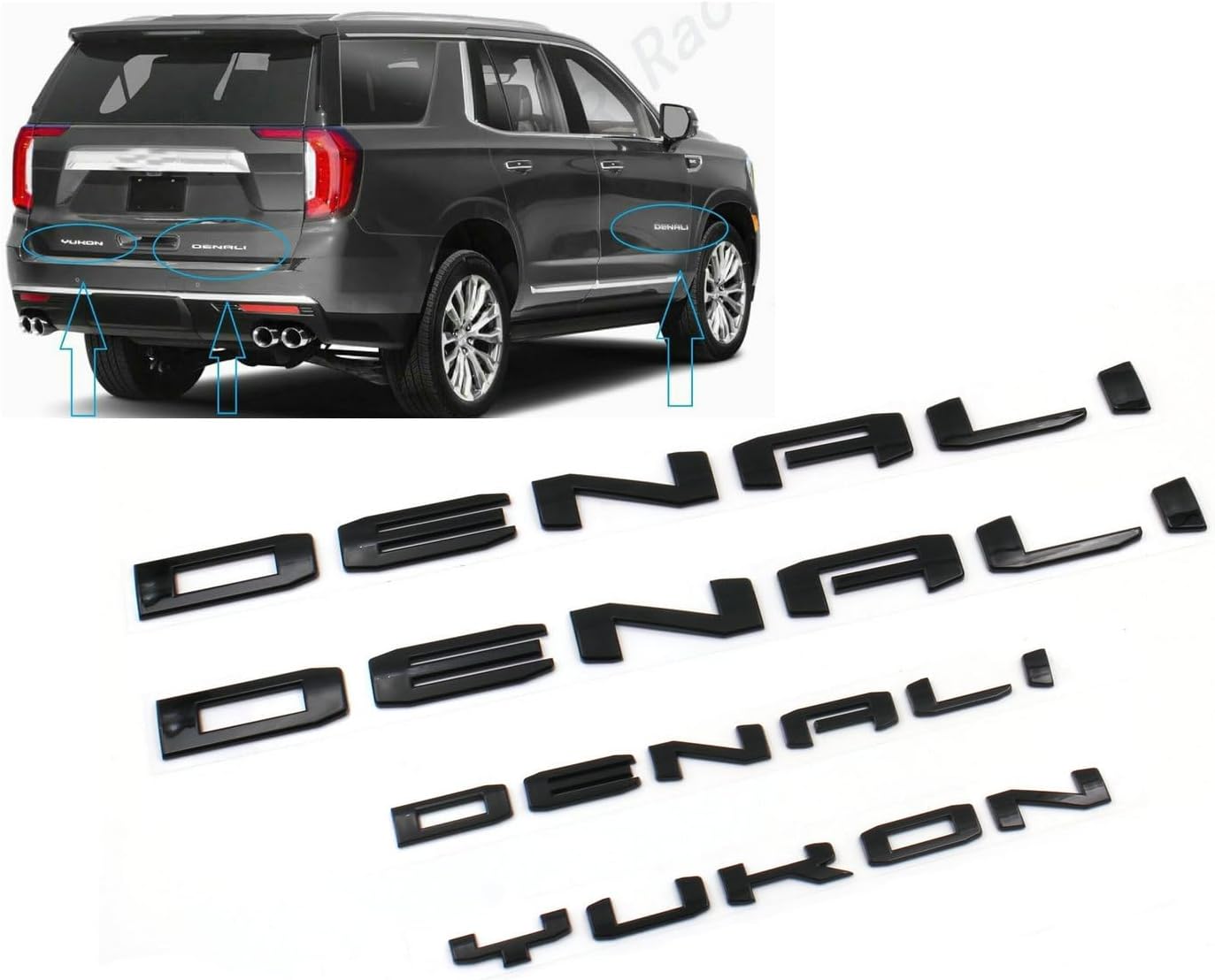 4 Letras Emblemas Denali Yukon XL 21-24 Negro Brillante