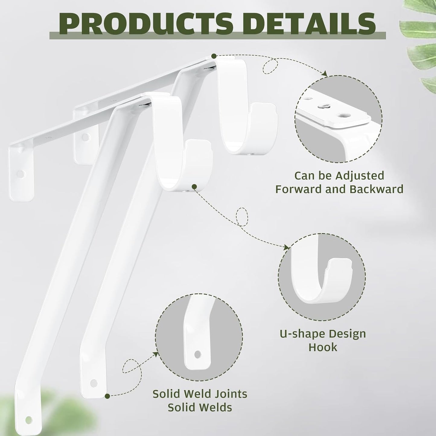 8 Soportes Barra Armario Metal 12x9.8" Ajustables Blanco