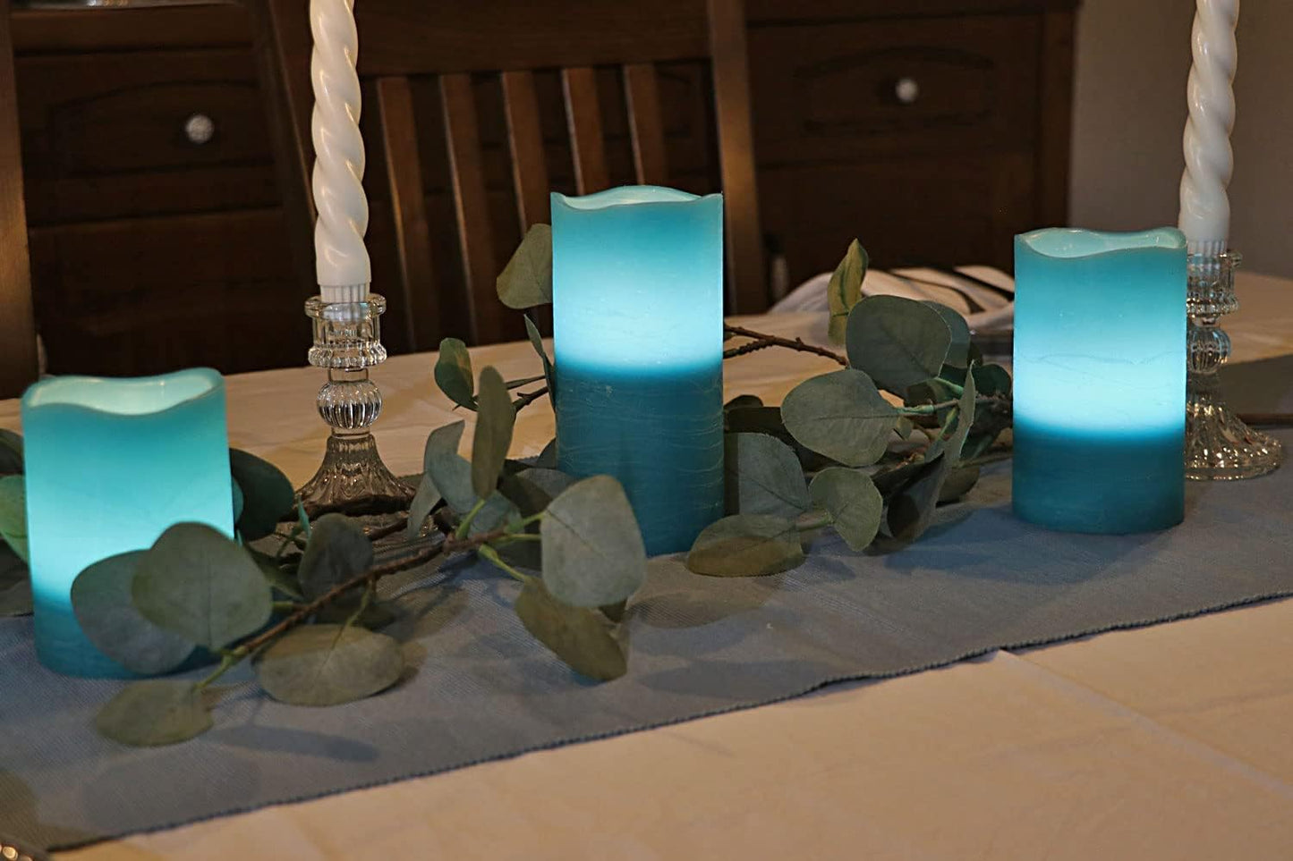 Velas LED cristal turquesa temporizador luz blanca cálida set 3