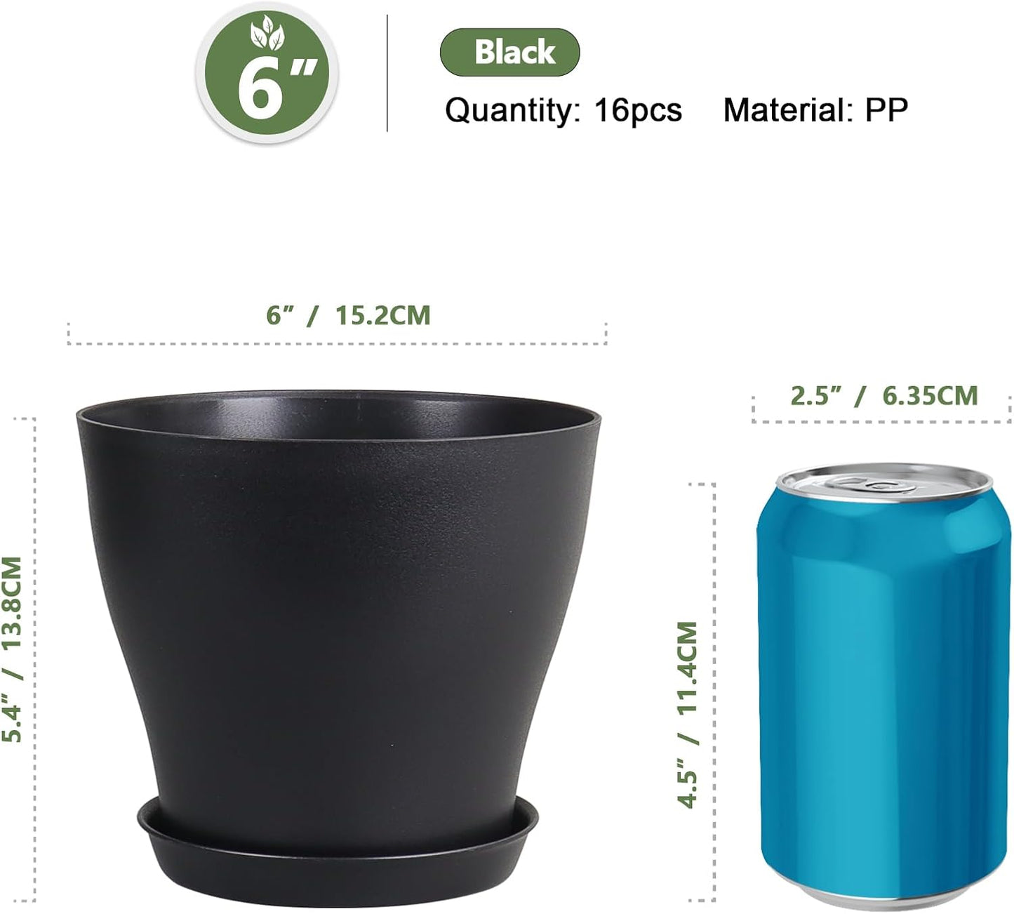 Macetas plástico 6pulg set 16 con agujeros drenaje y platillos