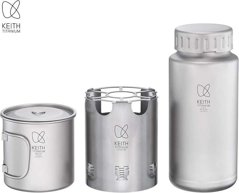 Set campamento titanio botella taza estufa leña bolsa lona