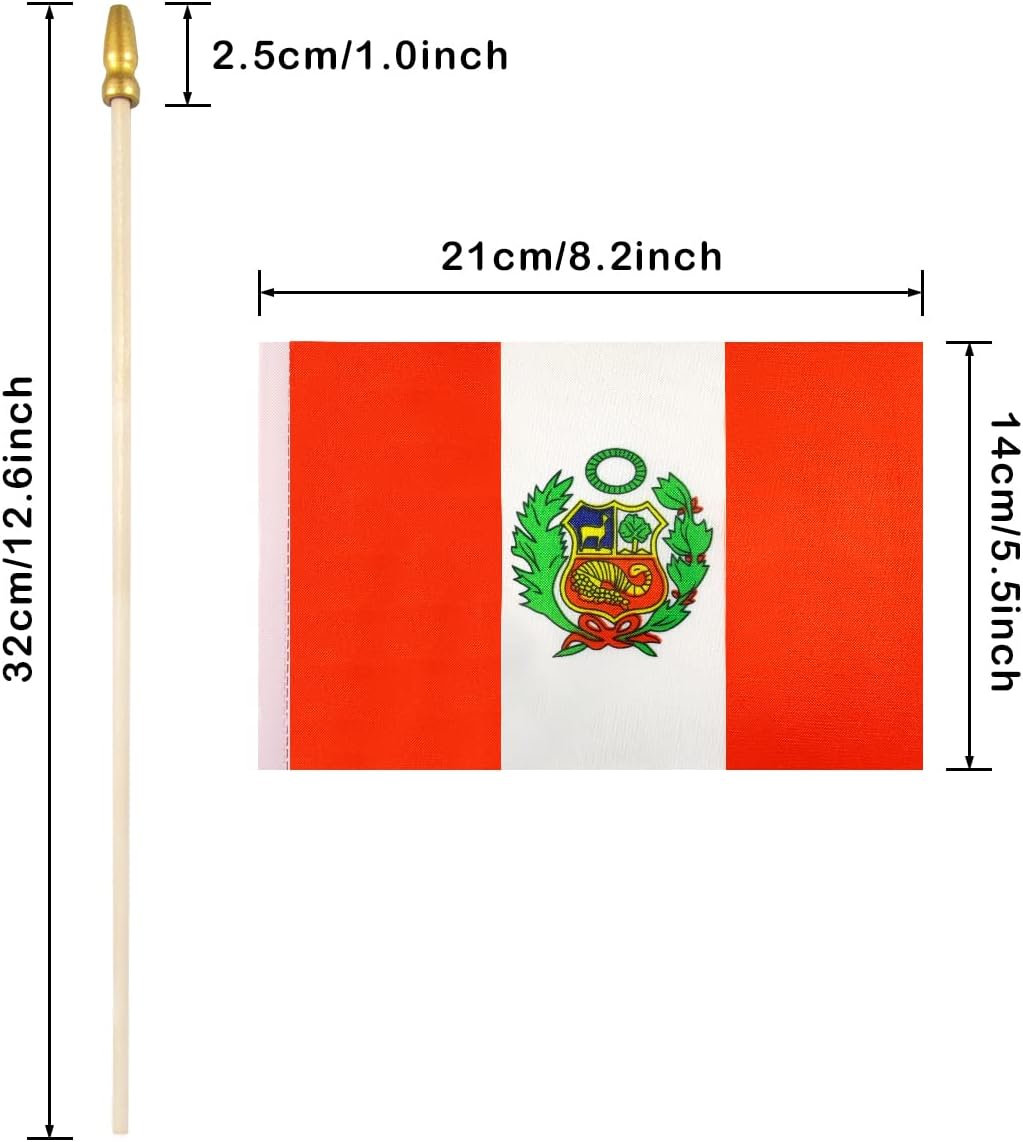 12 Pzas Bandera Perú poste madera maciza