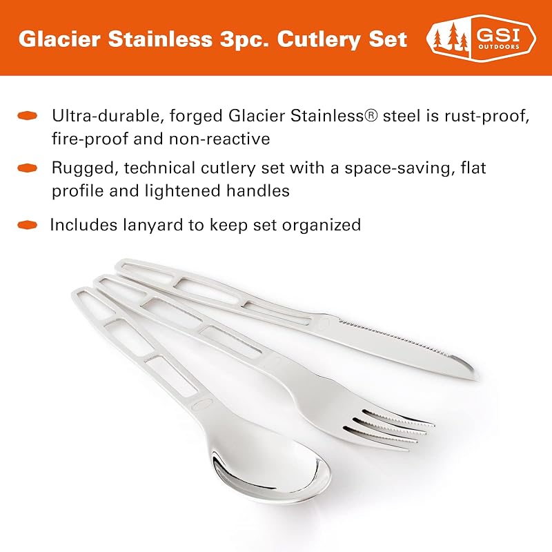 Set 3 Pzas Cubiertos Acero Inox Forjado para Campamento