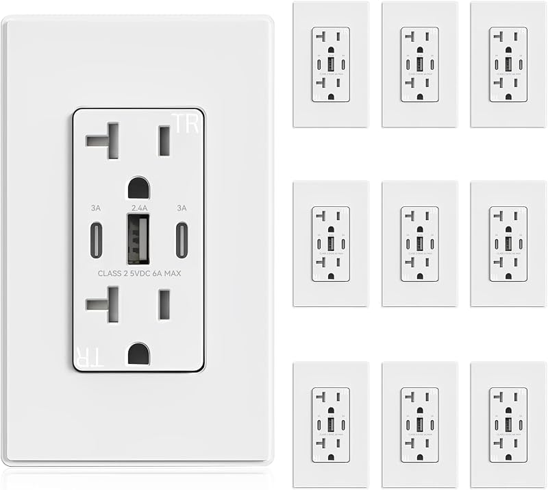 Tomacorriente pared USB C 30W 3 puertos resistente