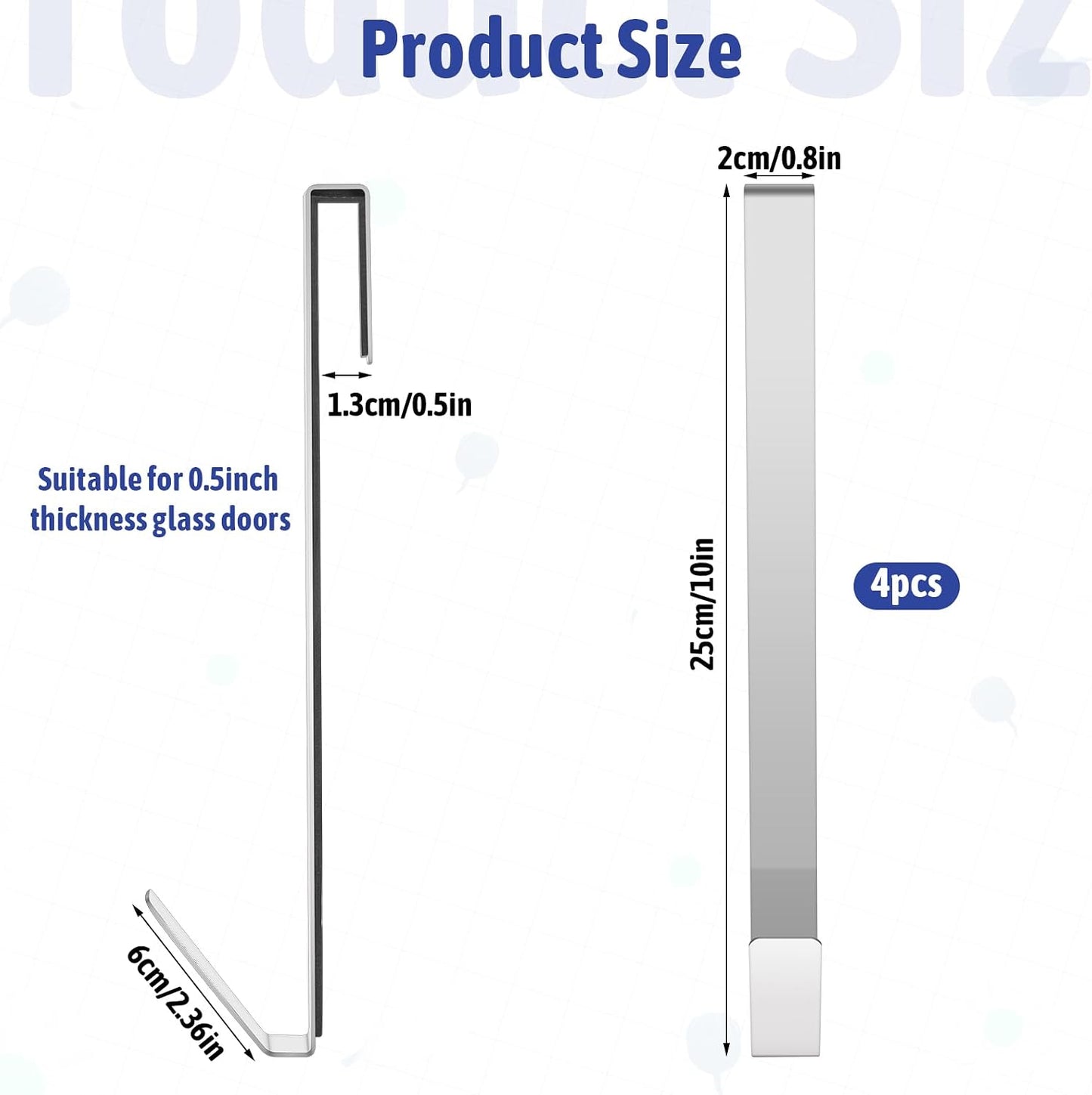 4 Ganchos puerta ducha 10pulg acero inox sin perforaciones